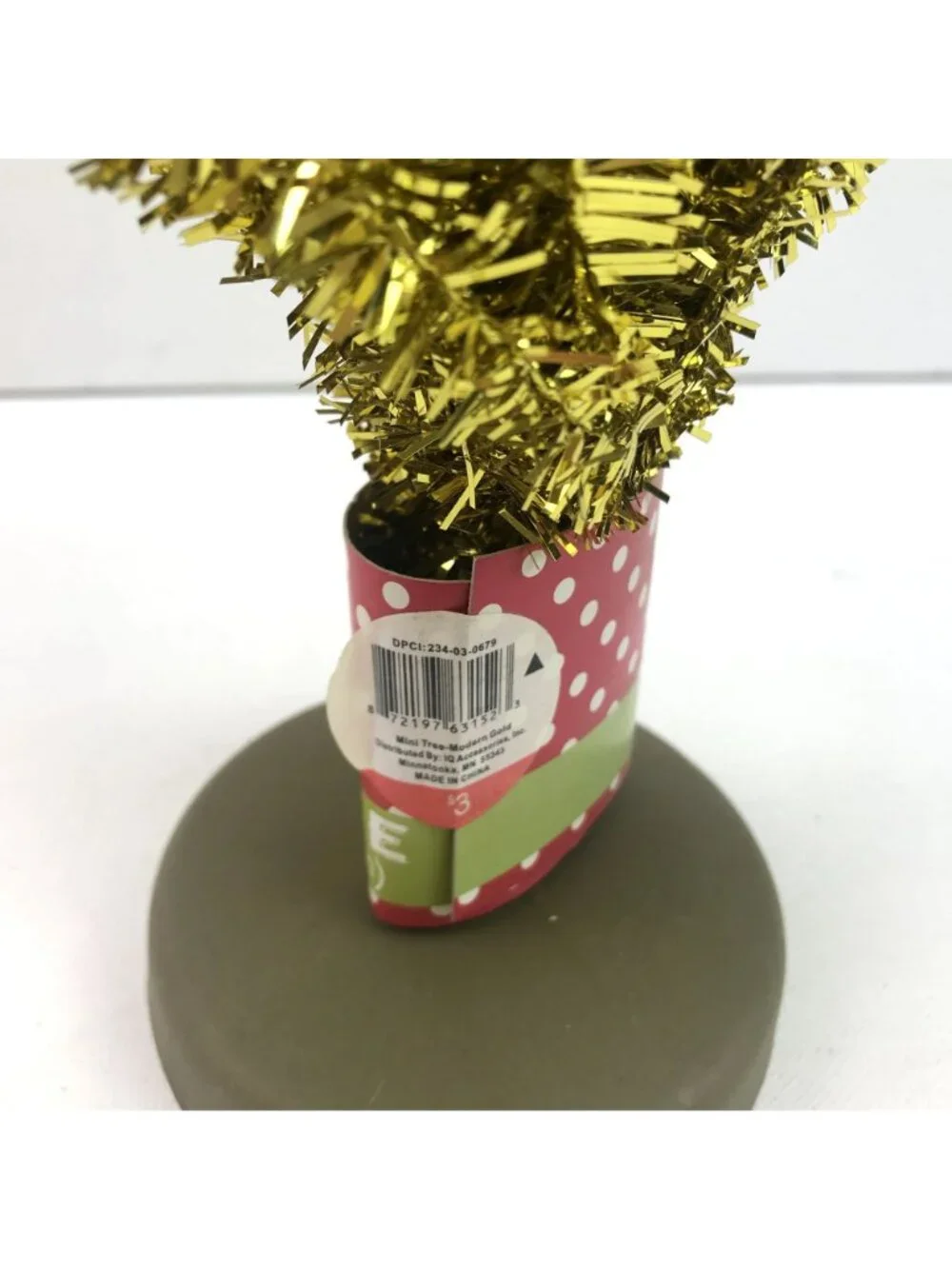 Set Of 2 Gold Tinsel Mini Christmas Trees With Polka Dot Base - 18 Inches